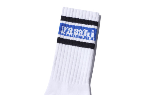 YAS014 Scribble Crew Socks (White/Black/Royal Blue)